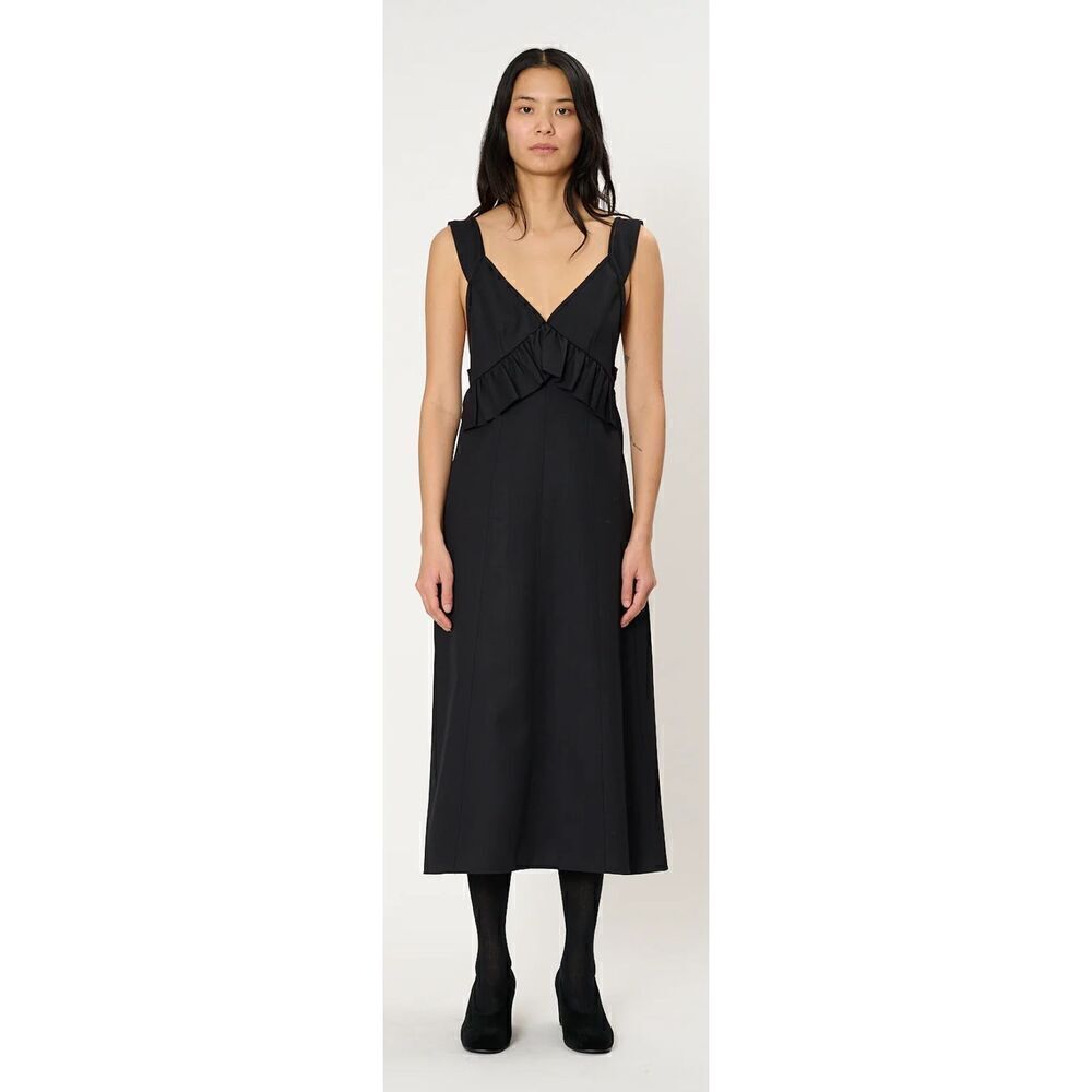 PLAN C Ruffle Midi Dress in Navy Black NWT Size 40/ US size 2/4